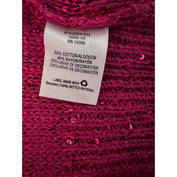 Metaphor Women’s Size XL Festive Fuchsia Sequin Open Knit Y2K Cardigan Sweater - Picture 6 of 7